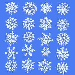 Set of snowflakes. Holiday collection. Snowflakes collection on blue background. Vector illustration.