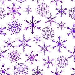 Christmas snow seamless pattern with beautiful snowflakes falling and scattered on tiled repeating ornament of winter snow