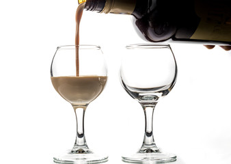 Pour chocolate thick liquor in two round glasses