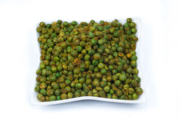 green spicy peas isolated on white background. 