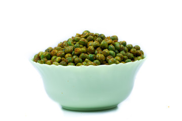 green spicy peas isolated on white background. 