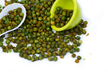 green spicy peas isolated on white background. 