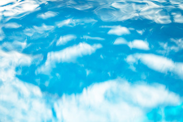 The smooth natural blue water background with bokeh  abstract on the sea or ocean,vintage and soft colored blur.