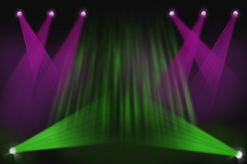 Colorful stage light or concert with smoke.