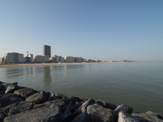 The skyline of Ostend, seen from the Western Strekdam.