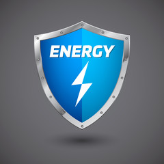 Steel shield icon blue energy