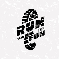 Run symbol in grunge style, marathon icon, poster and logo template