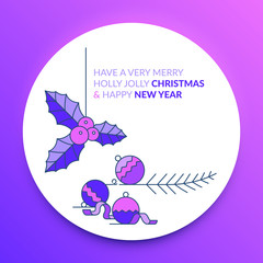 Merry Christmas and Happy New Year. Christmas mistletoe in blue and purple background