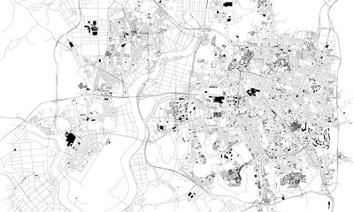 Mappa satellitare di Gwangju, Corea del Sud, strade della città. Stradario e mappa del centro città