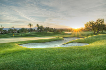 Golfcourse Sunrise - obrazy, fototapety, plakaty