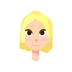 Young girl with big brown eyes and yellow hair.