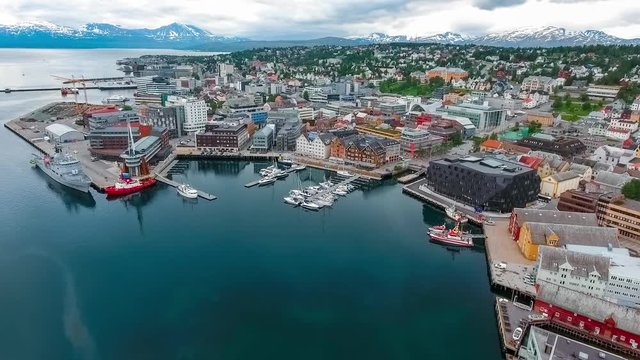 View of a marina in Tromso, North Norway