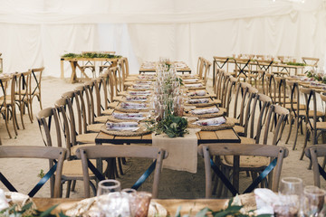 Alternative vintage and rustic decoration table for a wedding