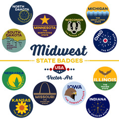 united states | midwest state digital badges | vector art - obrazy, fototapety, plakaty