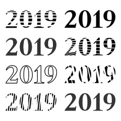 Set of inscription 2019 in different variations