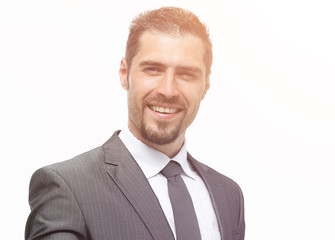 smiling businessman holds out his hand for a handshake