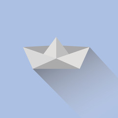 Origami paper ship on blue background. Vector illustration.