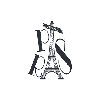 Paris typography icon. Idea concept with Eiffel tower. Vector illstration.