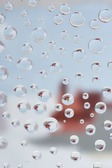 close-up view of beautiful clean water drops on abstract background