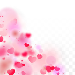 Hearts Confetti Falling Background. St. Valentine's Day pattern. Romantic Scattered Hearts Design Element. Love. Sweet Moment. Gift. Cute Element of Design for Sales or Celebration.