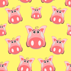Seamless pattern with the image of a cartoon pink pig, the symbol of the Chinese New Year, on an isolated background. Vector illustration