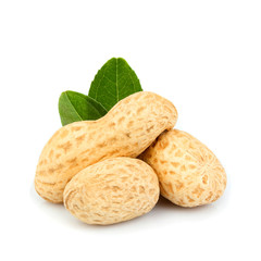 Peanut in shell with leaves.