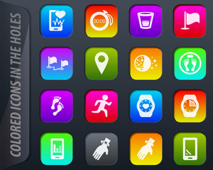 Joggin and workout modern monitoring apps icons set