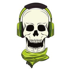 Skull with headphones and scarf