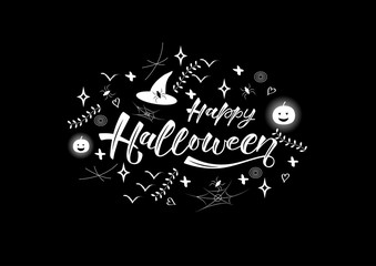 Happy halloween-hand drawn lettering. Holliday calligraphy for banner, poster, greeting card, party invitation. Vector illustration EPS 10. 
