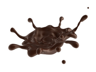 coffee or hot dark chocolate dynamic splash isolated on white background, brown liquid