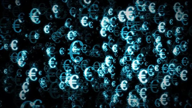 4k Euro Currency Light Particle Background Loop/
Animation of seamless background loop with blue shining euro symbol character