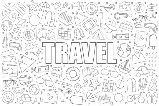 Travel background from line icon. Linear vector pattern. Vector illustration