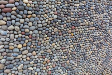 Background texture, wall consisting of small river stones