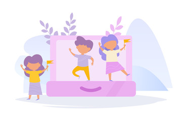 Children pack a suitcase. Collection of children on the road. Concept Vector. Cartoon. Isolated art on white background.