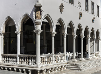 Elegant columns of the gothic loggia in Koper, Slovenia