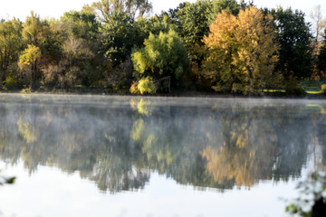 Morning Autumn flog  in nature landscape