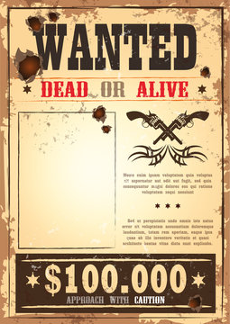 Retro wanted paper for wild west bounty