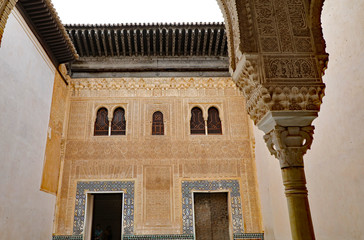 The Comares facade in the Alhambra, in Granada, Spain, a major tourist destination.