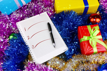 notebook to record affairs for christmas and new year, gifts, decorations