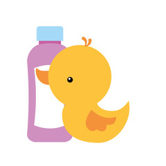 rubber duck and shampoo bottle bathroom