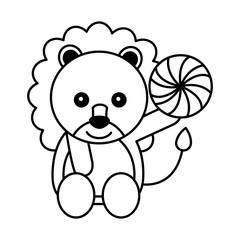 cute lion with caramel sweet candies