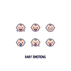 Cute baby faces emotions. Set of baby expressions. Isolated vector icon.