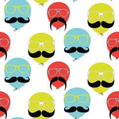Seamless pattern design - balloons with mustache and glasses