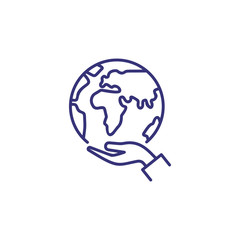 Care of planet line icon. Hand holding globe, ecology, peace. Recycling concept. Vector illustration can be used for topics like protection, ecosystem, travel