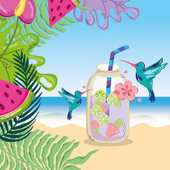 tropical beach scenery theme cartoon
