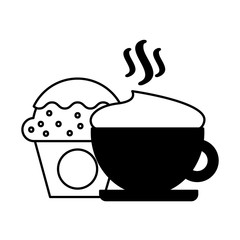 hot fresh coffee cup with cupcake