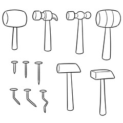 vector set of hammer and nails