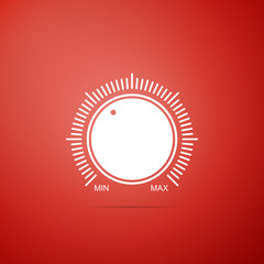 Dial knob level technology settings icon isolated on red background. Volume button, sound control, music knob with number scale, analog regulator. Flat design. Vector Illustration