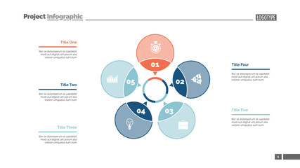 Five petals process chart slide template. Business data. Option, diagram, design. Creative concept for infographic, presentation. Can be used for topics like management, workflow, training.