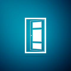 Open door icon isolated on blue background. Flat design. Vector Illustration